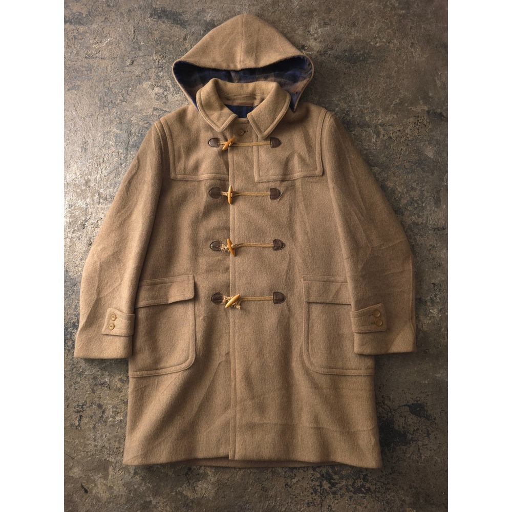 Vintage 1970s Lodenfrey Tan Duffle Coat Wool Hooded Plaid Lined